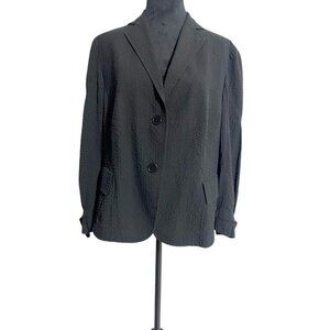 Akris Punto Size 12  Seersucker Jacket Blazer Black Classy Professional